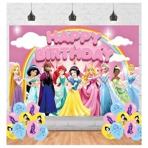 Disney Princess Happy Birthday Backdrop# 3, 3 x 5,Backdrop & Balloons, Cartoon
